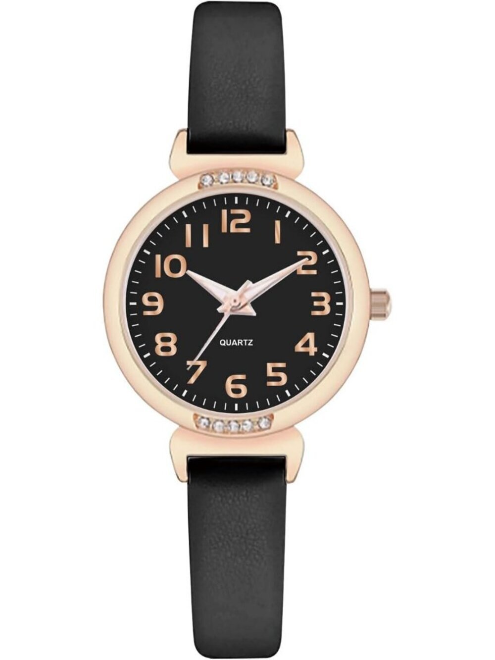 Women's Black Analog Leather Strap Crystal Accented Silicone Sport Wrist Watch